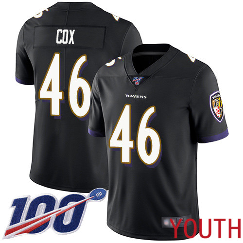 Baltimore Ravens Limited Black Youth Morgan Cox Alternate Jersey NFL Football #46 100th Season Vapor Untouchable